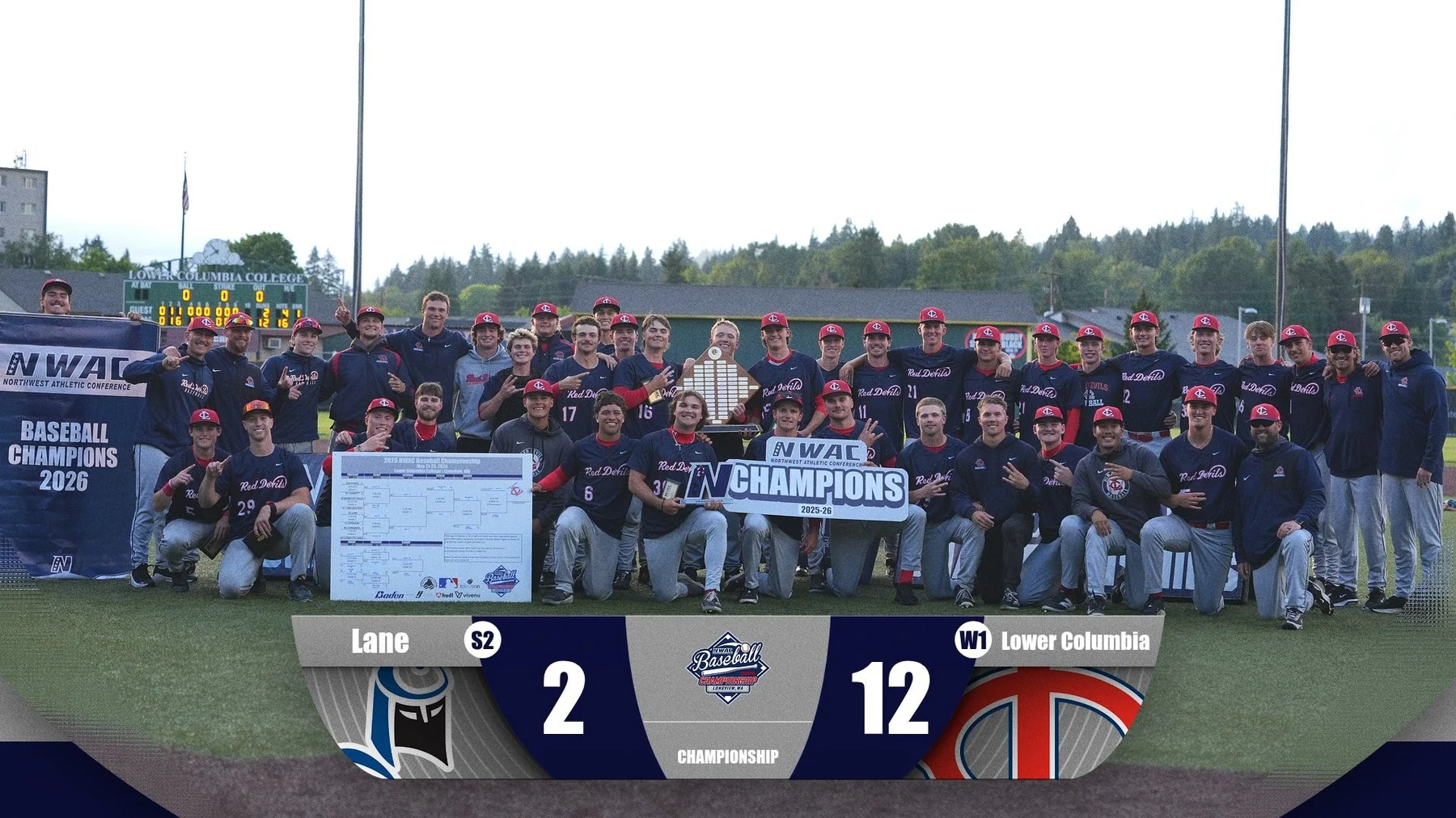 Lower Columbia baseball team celebrating its NWAC championship